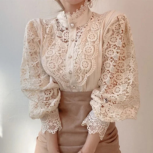 Flower Lace Patchwork Petal Sleeve Bloshope