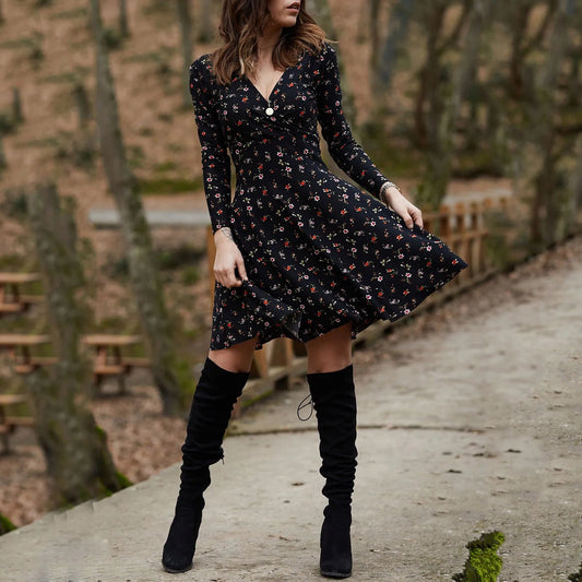 Retro Floral Swing Midi Floral Dress