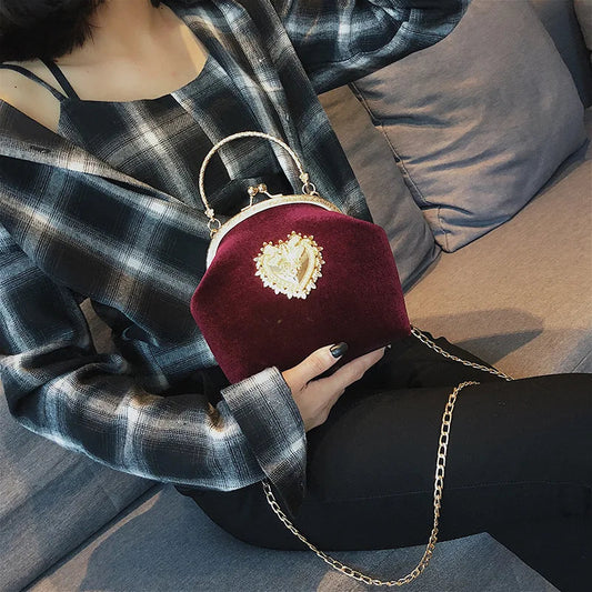 Shiny Heart Shape Evening Clutch Chain Shoulder Bag