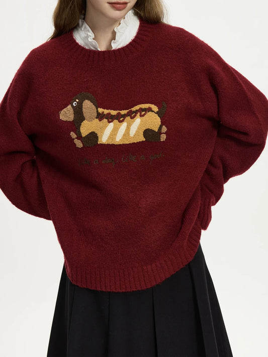 Embroidered Round Neck Drop Sleeve Sweater