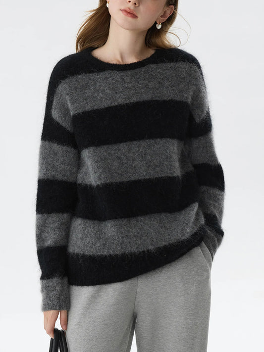 Mohair Retro Striped Loose Sweater