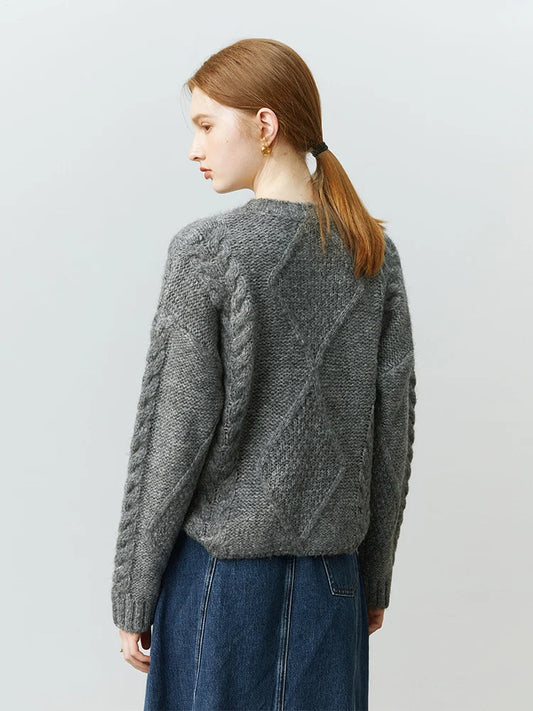 Rhombshop Pattern Twist Knitted Pullover Sweater