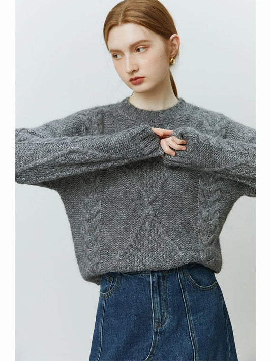 Rhombshop Pattern Twist Knitted Pullover Sweater