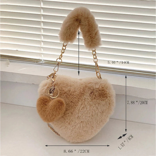 Heart-shaped Faux Fur Plshoph Small Crossbody Handbag