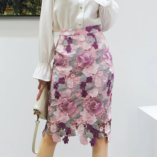 Floral Lace Pencil Skirt for Women