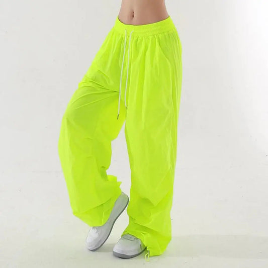 Fluorescent Drawstring Wide Leg Cargo Pant