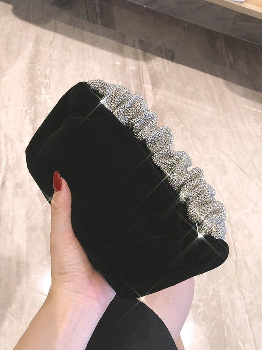 Velvet Rhinestone Formal Evening Clutch Purse