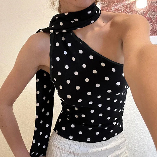Polka Dot Scarf Crop Top