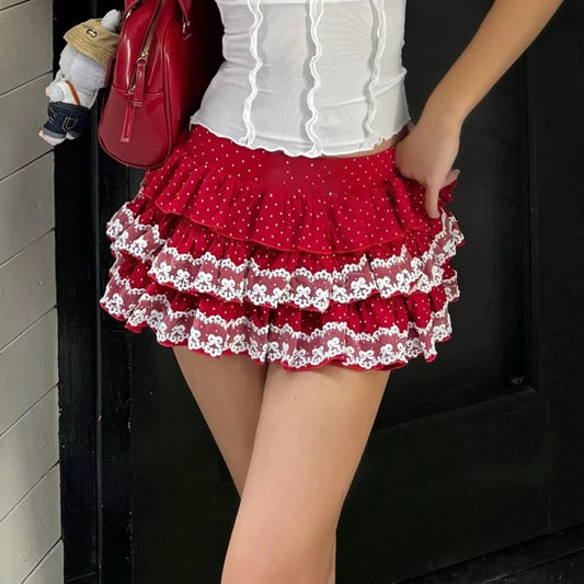 Tiered Lace Trim Bloomers Skirt
