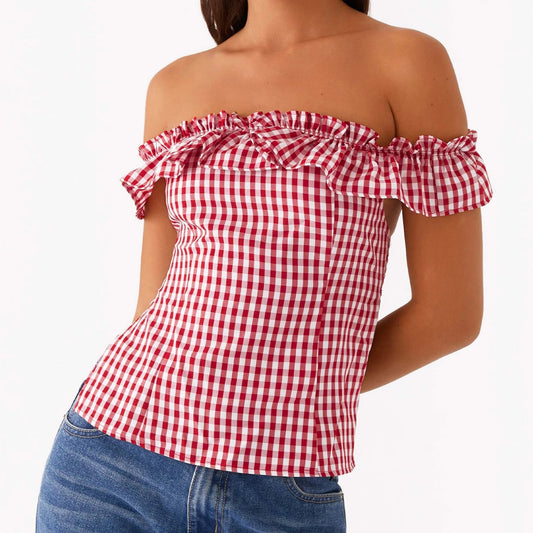 Gingham Square Neck Crop Top
