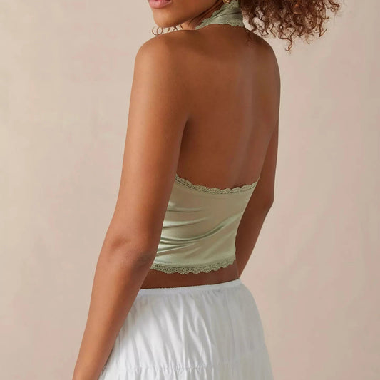 Satin Bowknot V-Neck Crop Top