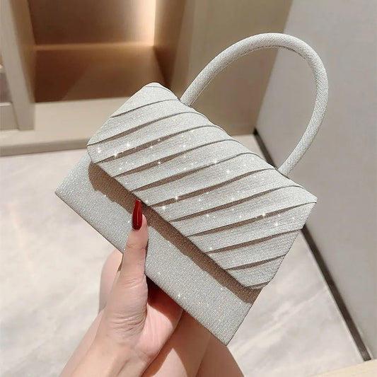 Bright Silk Evening Bag Elegant Banquet Shoulder Clutch