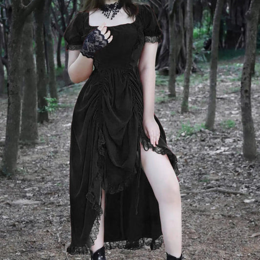 Ancient Lace Stitching Vintage Midi Dress