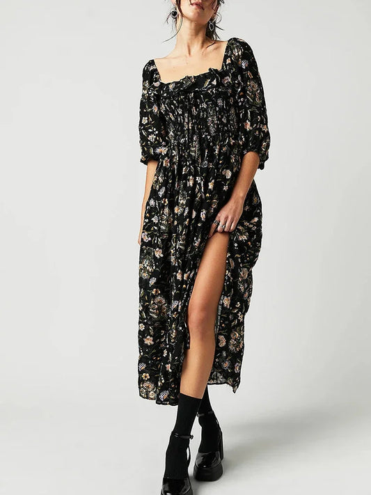 Chic Boho Backless Ruffle Floral Dress