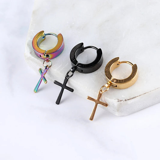 Men Rebellioshop Cross Stars Stainless Steel Earring