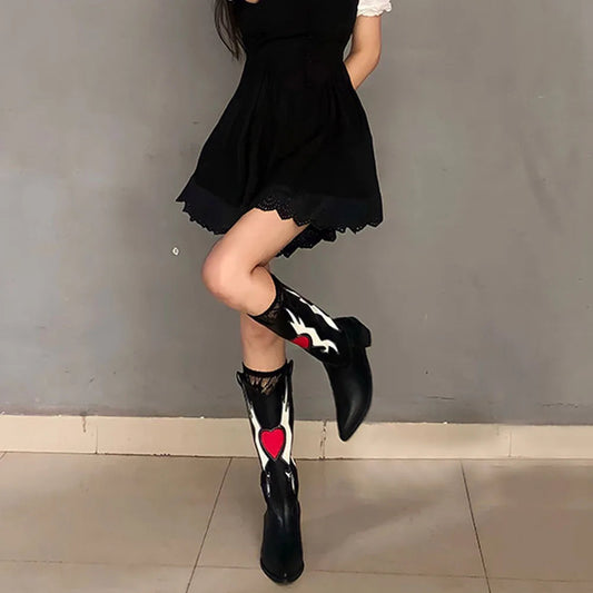 Affection Heart Mid-Calf Chunky Heel Rebel Western Boot