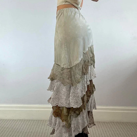 HEYounGIRL Y2K Aesthetic Lace Tiered Irregular Skirt Mori Girl