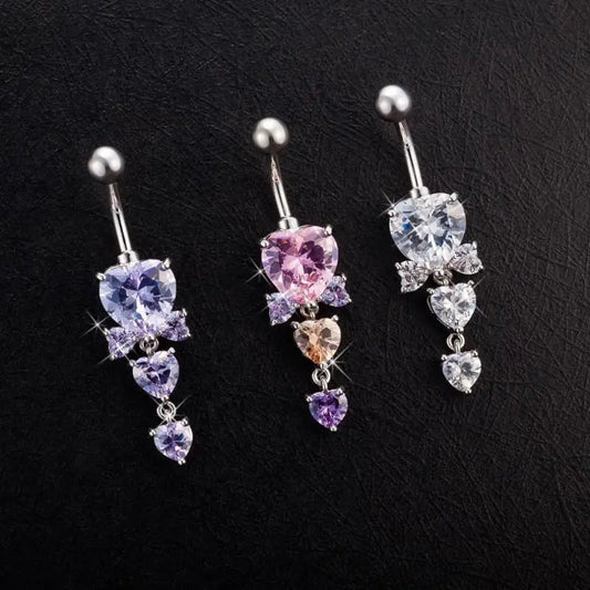 Shiny Crystal Heart Dark Belly Ring