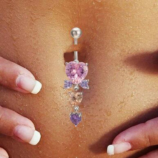 Shiny Crystal Heart Dark Belly Ring