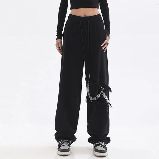 Spliced Chain Elastic Waist Pants