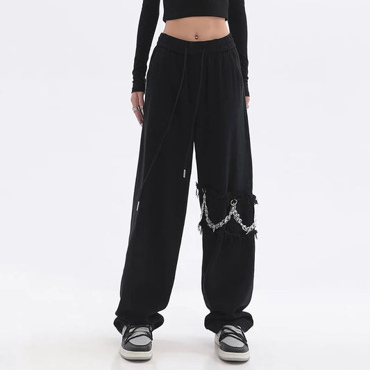 Spliced Chain Elastic Waist Pants