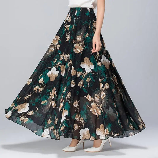 High Waist Elastic Waist Midi Full Long Skirt 2024