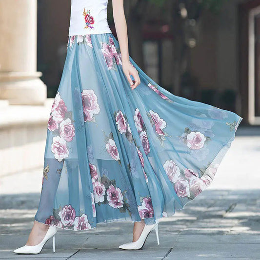 High Waist Elastic Waist Midi Full Long Skirt 2024