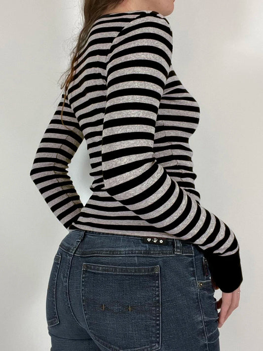 Casual Slim Striped Autumn Spring Basic O-Neck Knit Top