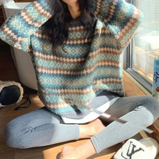 Japanese Retro Jacquard Striped High-end Sweater