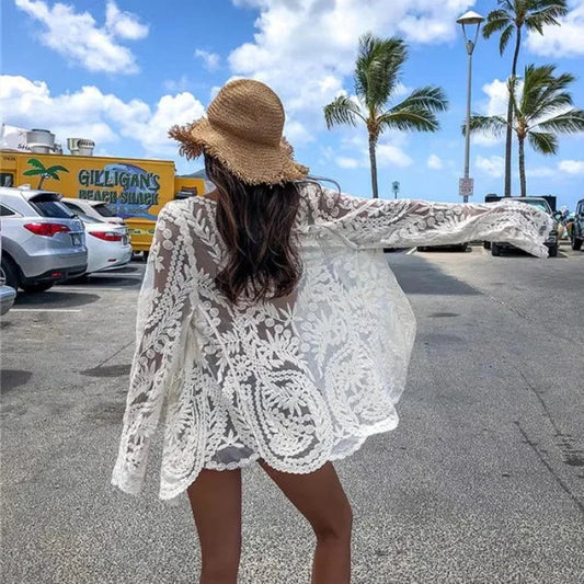 White Lace Kimono Boho Bikini Cover up