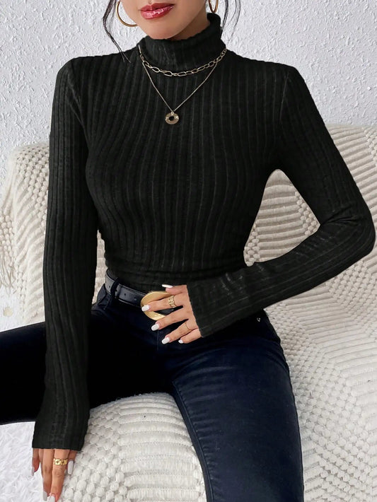 Half Turtleneck Sweater Slim Long Sleeve Knit Top Women