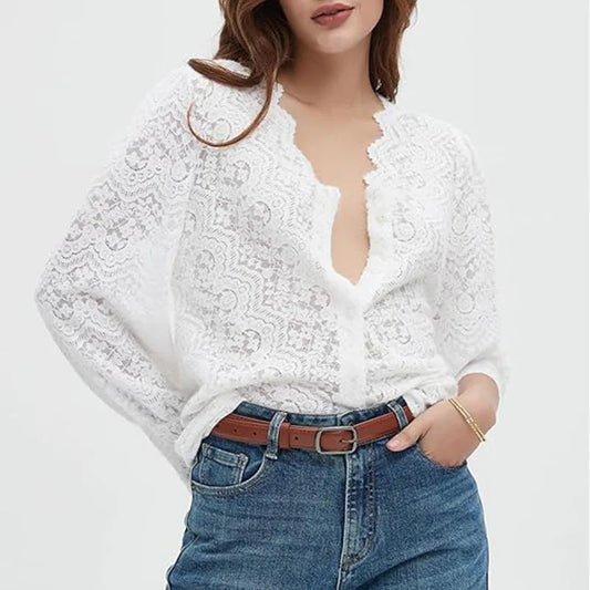 Lace V-Neck Floral Vintage Elegant Long Sleeve Boho Bloshope