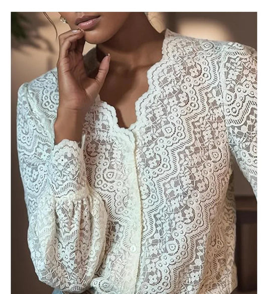 Lace V-Neck Floral Vintage Elegant Long Sleeve Boho Bloshope