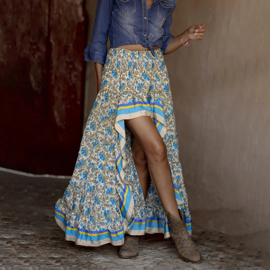 Cotton Floral Print Streetwear Pleated Skirt