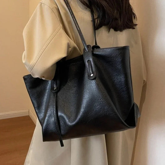 Winter Leather Tote Shoulder Bag for Women