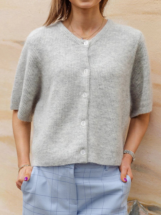 Short Sleeve Round Neck Button-Down Cardigan