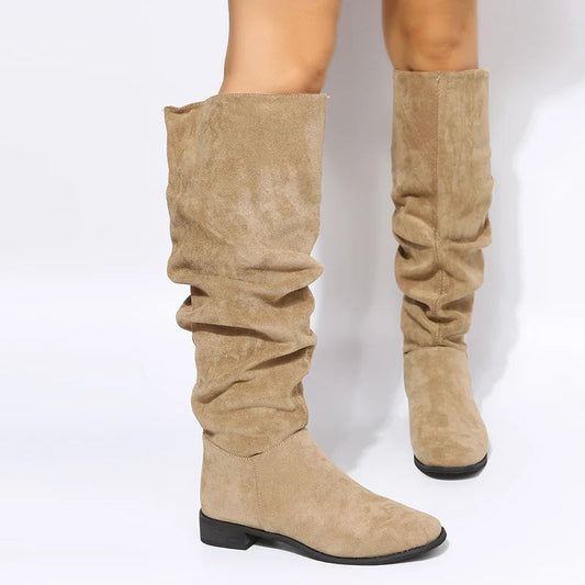 Suede Pointed Toe Knee-High Boots