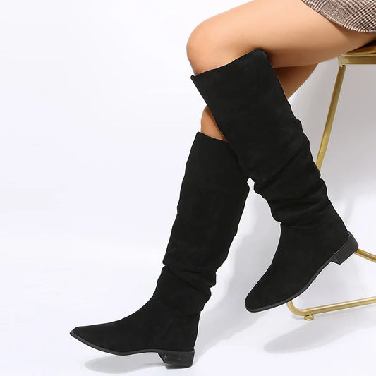 Suede Pointed Toe Knee-High Boots
