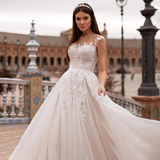 Princess A-Line Sheer Back Wedding Dress