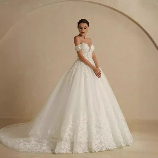 Off-Shoulder Royal Elegance Wedding Dress