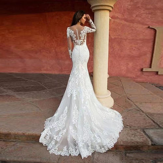 Deep V-Neck Lace Mermaid Wedding Dress