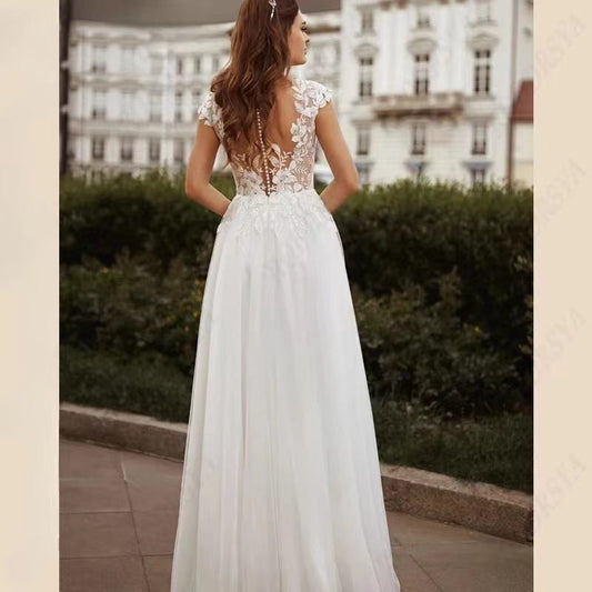 Double Strap Lace V-Neck Wedding Dress