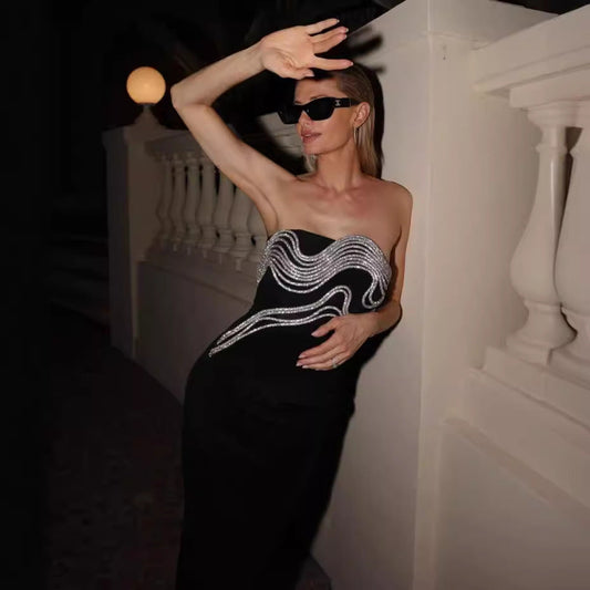 Elegant Embroidered Crystal Party Dress Prom Dress