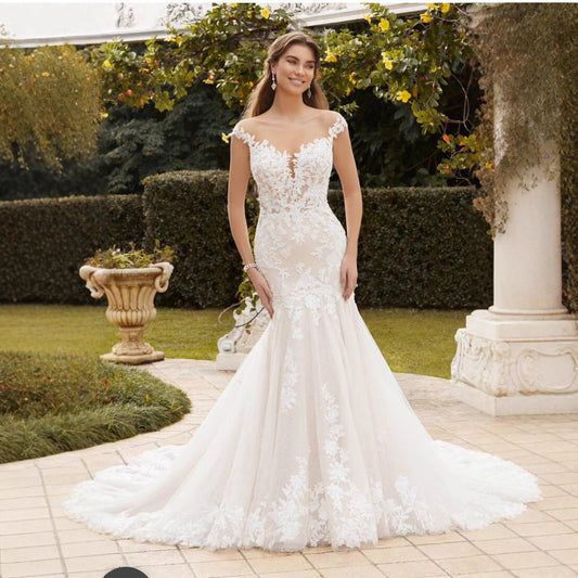 Long Train Lace Bridal Wedding Dress