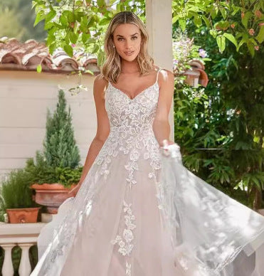 Spaghetti Strap Sheer Tail Wedding Dress