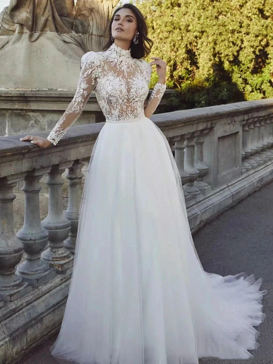 Long Sleeve French Princess Wedding Dress
