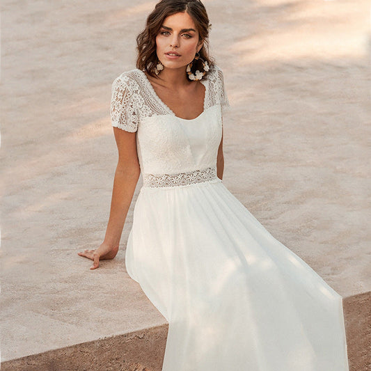 White Sheer Back Beach Wedding Dress