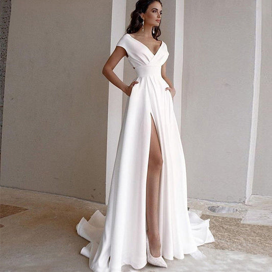 Elegant V-Neck A-Line Wedding Dress