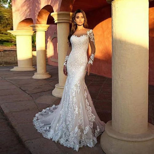 Deep V-Neck Lace Mermaid Wedding Dress