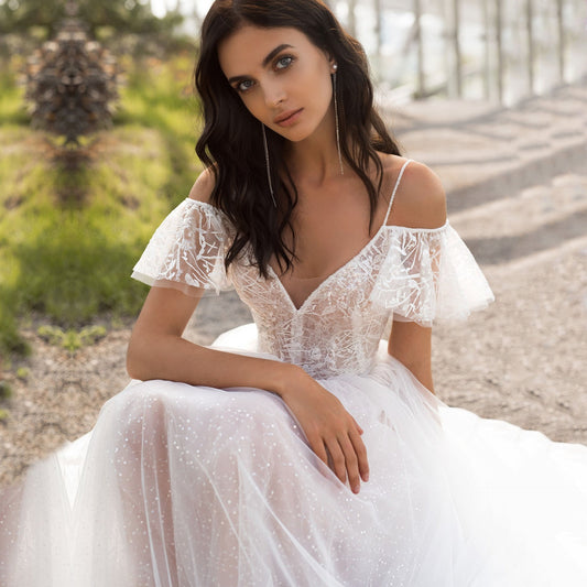 Plshop Size Lace Spaghetti Strap Wedding Dress